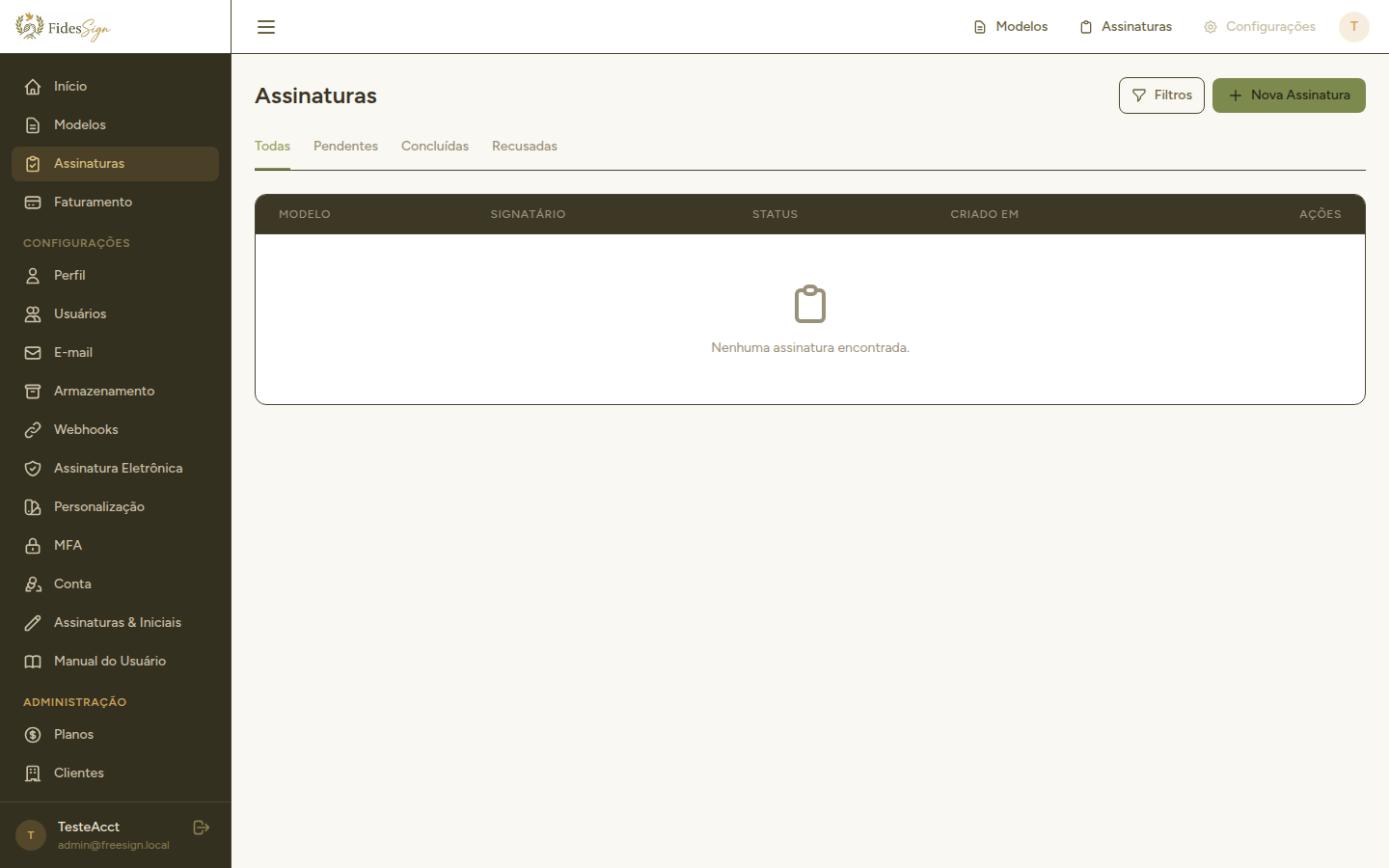 FidesSign — Acompanhamento de assinaturas em andamento